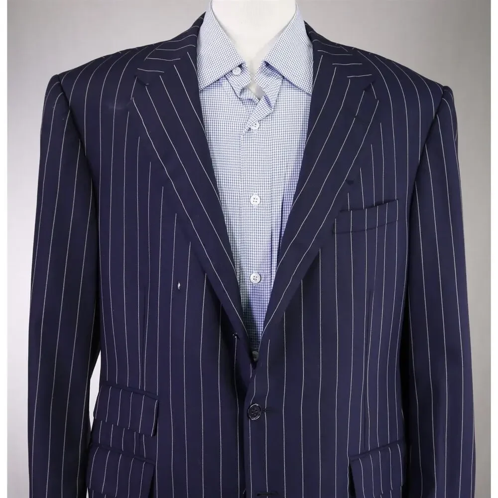 Ralph Lauren Purple Label Navy Blue Pinstripe 2-Btn Suit Jacket Blazer 42L